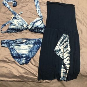 Lucky Brand halter bikini top bottoms and cover up SET Large